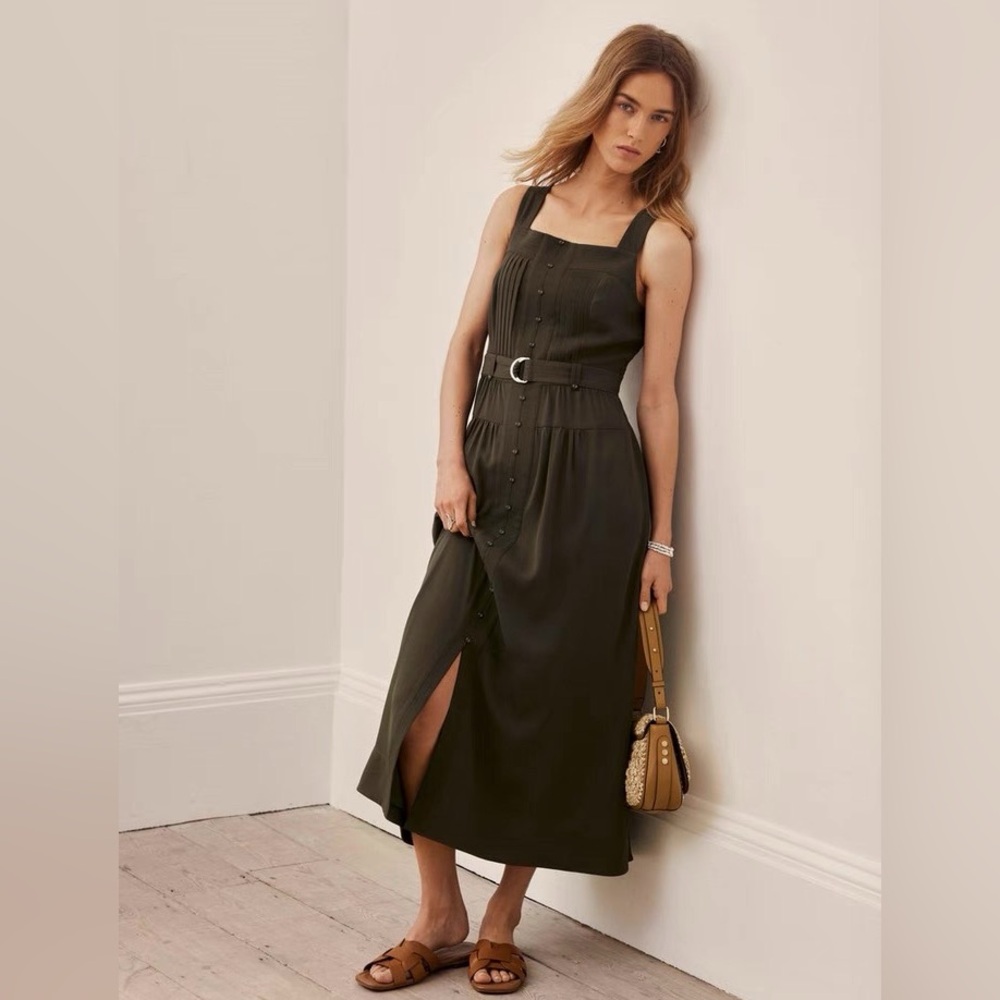 Mint Velvet Women's Khaki Pinafore Midi Dress